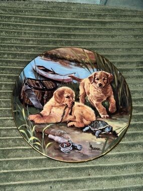 The Hamilton Collection Golden Retriever Puppies Decorative Wall Plate